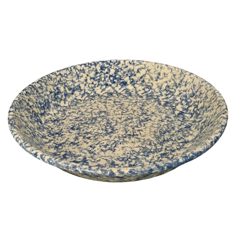 Vintage Friendship Pottery Roseville Ohio Blue‎ Sponge ware Pie Plate Stoneware